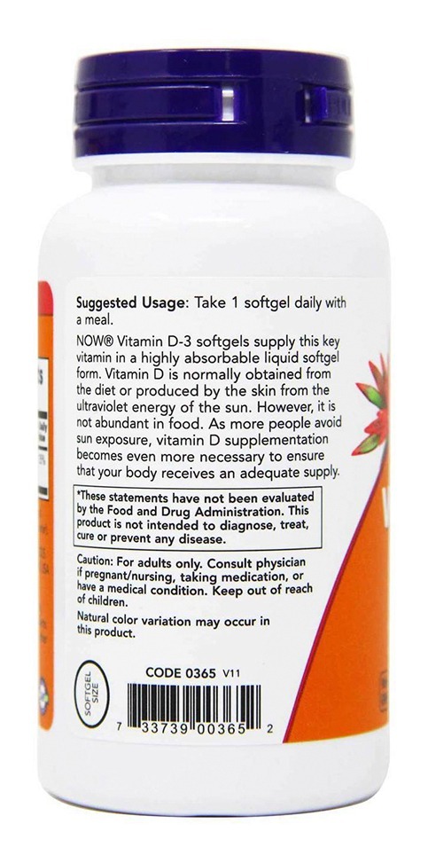 Vitamina D3 1000 Iu Alta Potência Now Foods 180softgls - Imagem 3