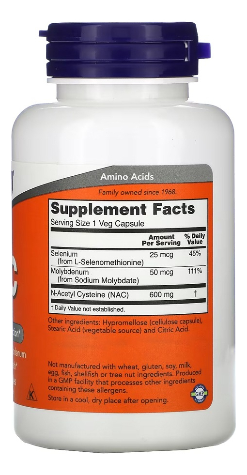 Nac N-acetilcisteína 600mg 100 Cáps Importado 5un Now Foods - Imagem 3