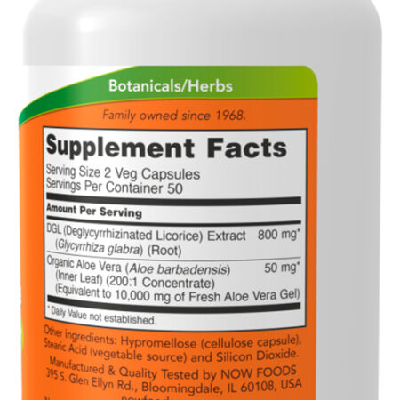 Dgl 400mg Now Food Com Aloe Vera 100 Caps Importado 5un - Imagem 4