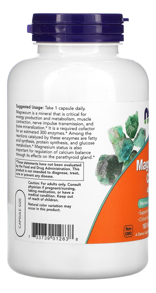 Now Foods Magnésio Magnesium 400mg 180veg Cáps +porta Cáps - Imagem 3