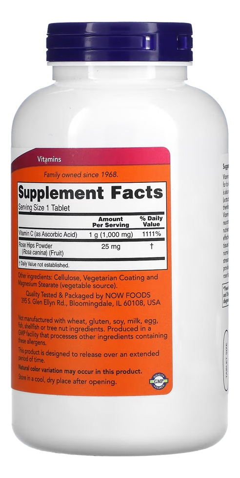Vitamina C 1000mg+r. Mosqueta 250tab Importado 4un Now Foods - Imagem 3