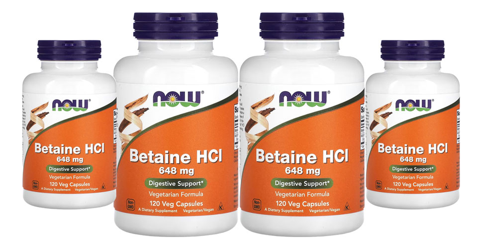 Betaína Hcl 648mg Now Foods Betaine Hcl 120 Veg Caps 4un
