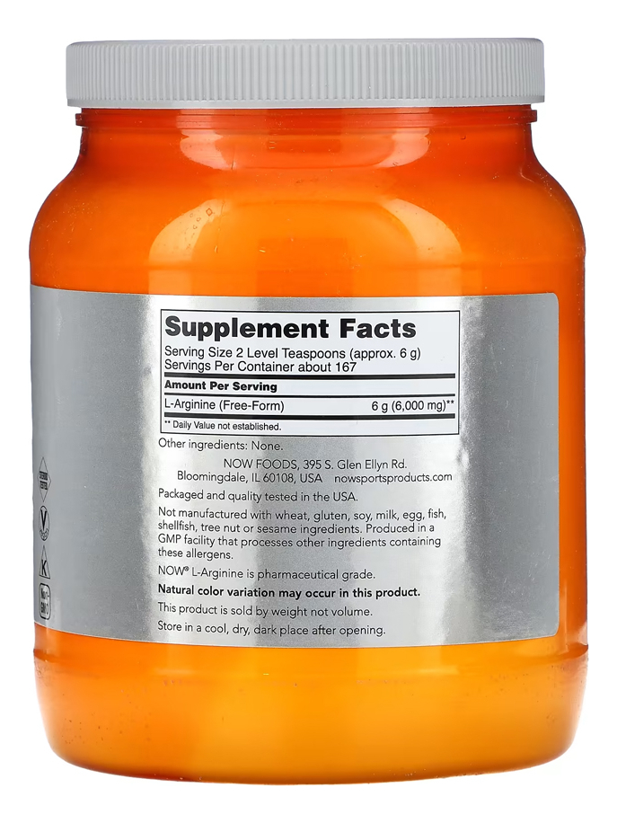 L-arginina Em Pó Now Foods Sports 1kg Importado 4un - Imagem 3