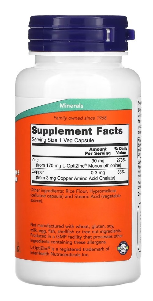 Now Foods L-optizinc 30mg 100 Veg Caps Importado Eua/usa - Imagem 2