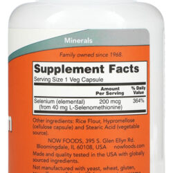 Selênio 200mcg Now Foods Sem Fermento 180 Cáps +porta Cáps
