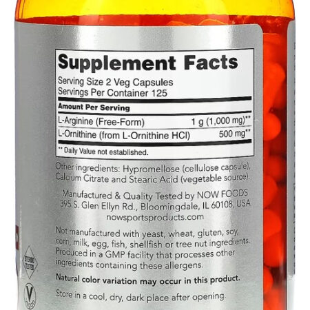 Arginina Ornitina 500mg/250mg 250cap Importado 5un Now Foods - Imagem 3