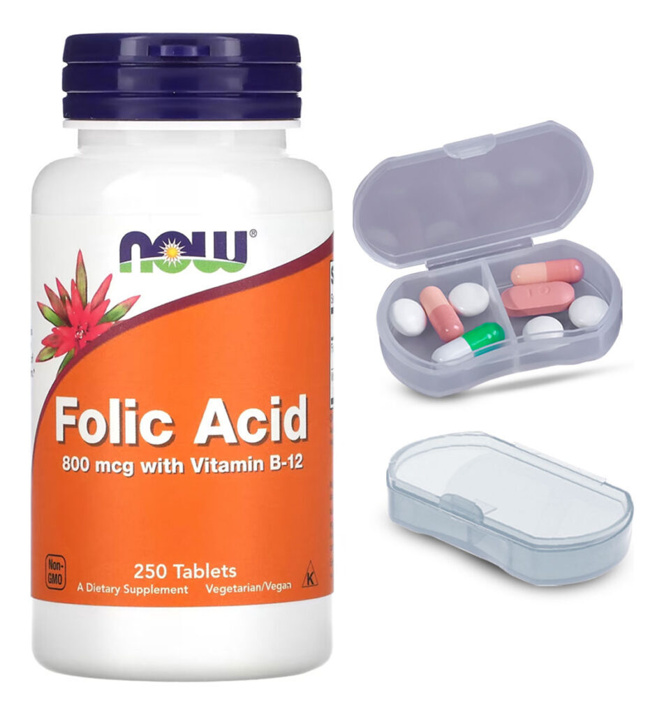 Ácido Fólico 800mcg Now Foods 250tabls + Porta Cápsulas