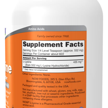 L-lysine Lisina Em Pó 454g Now Foods Auxilio Na Imunidade - Imagem 2