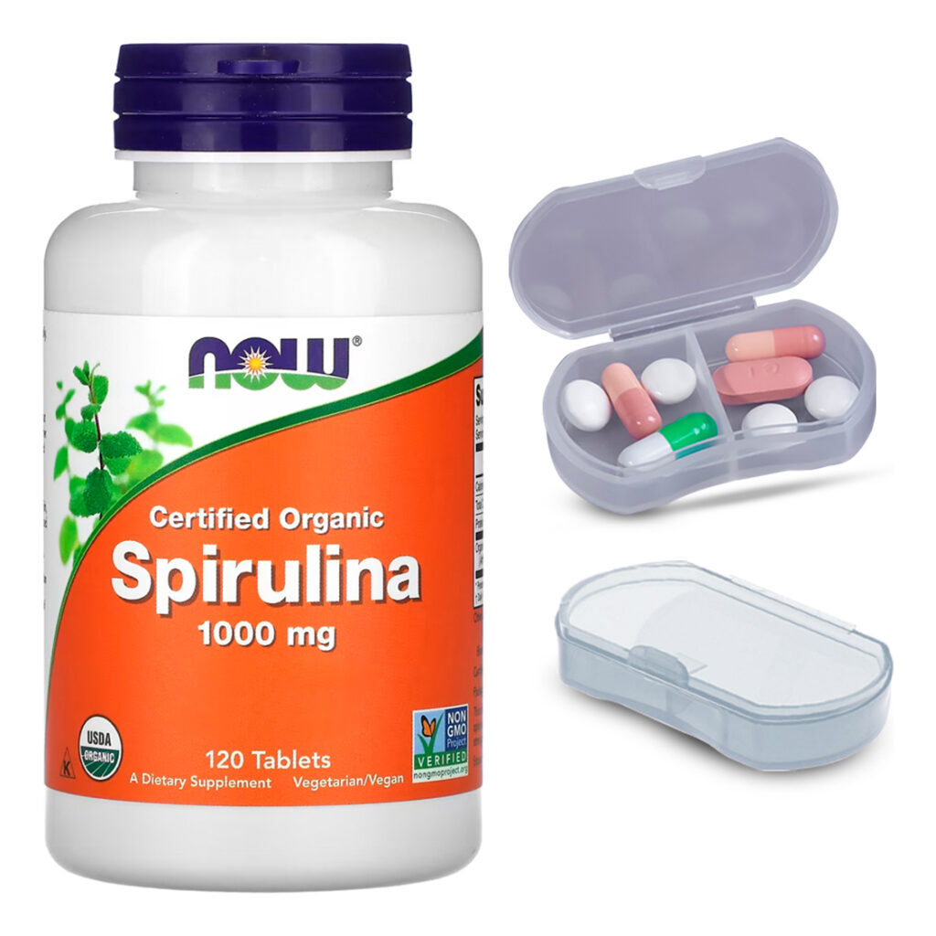 Spirulina 1000 Dupla Força Now Foods 120tab + Porta Cápsulas