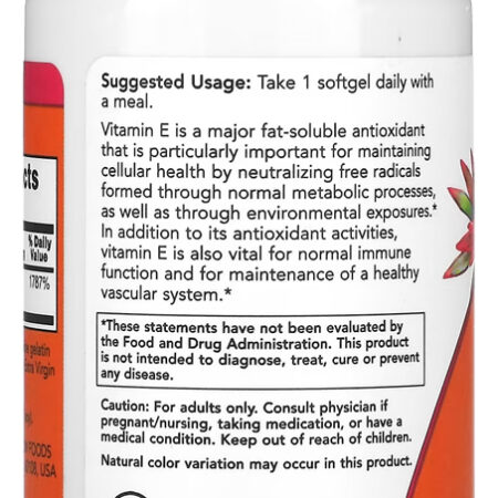 Vitamina E-400 268mg Now Foods 100 Softgels Importado - Imagem 3