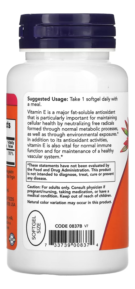 Vitamina E-400 268mg Now Foods 100 Softgels Importado - Imagem 3