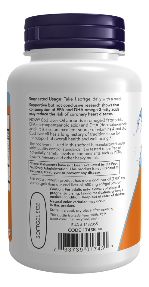 Óleo De Fígado De Bacalhau 1000mg 90 Softgels Cod Liver Oil Now Foods S/sabor - Imagem 3