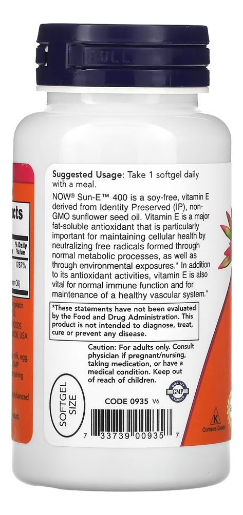 Vitamina E Sun-e 400 268mg Now Foods 60soft + Porta Cápsulas - Imagem 3
