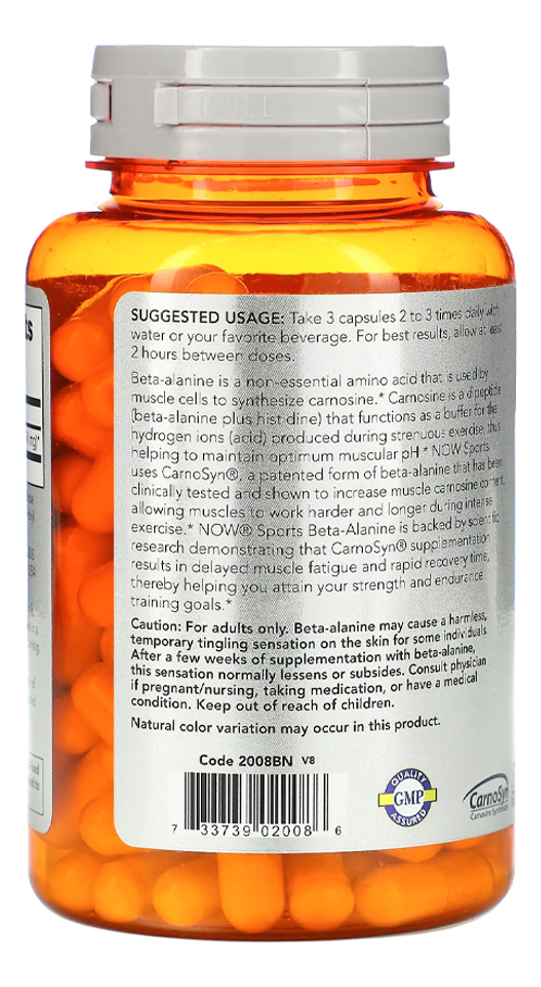 Beta-alanina 750mg Now Foods 120 Cápsulas Importado 5un - Imagem 3