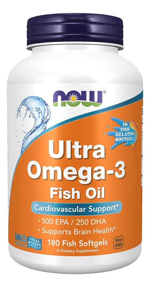 Ultra Omega-3 Now Foods 500/250 Fish Gelatin 180 Softgels Sabor N/a