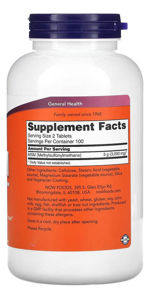 Msm 1500mg 200 Tablets Importado 5un Now Foods - Imagem 3