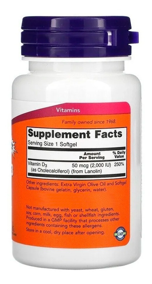 Vitamina D3 2000 Iu Alta Potência Now Foods 240softgls - Imagem 2