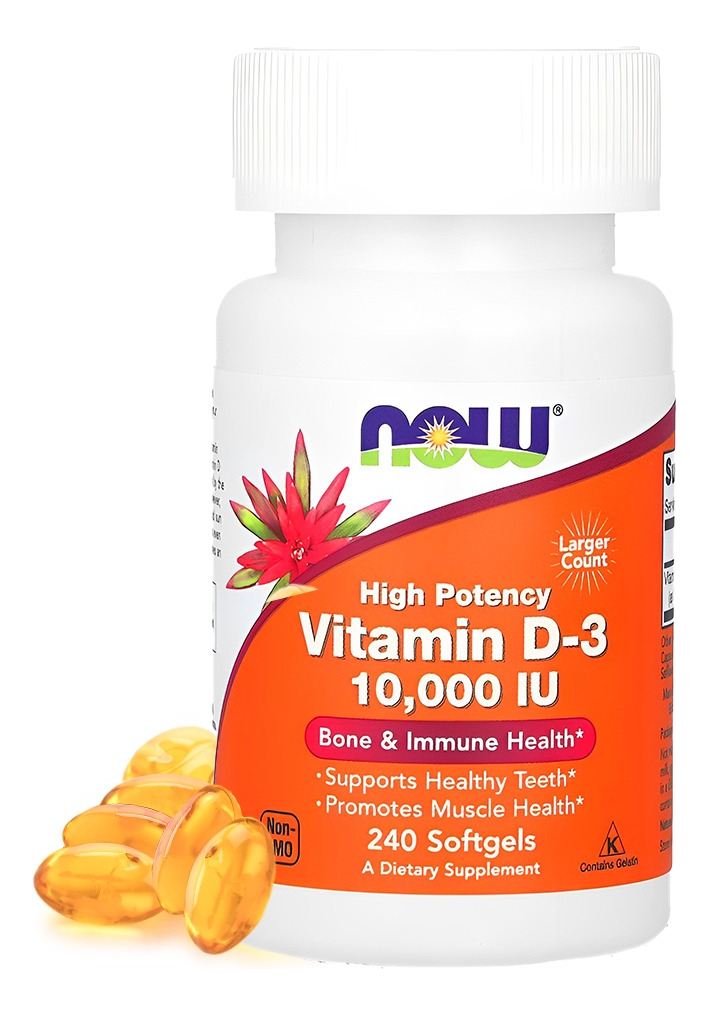 Now Foods Vitamina D3 250mcg Alta Potência 240 Softgels