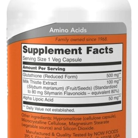 Glutationa 500mg Now Foods Glutathione 60 Veg Caps 4un Sabor Sem Sabor - Imagem 3