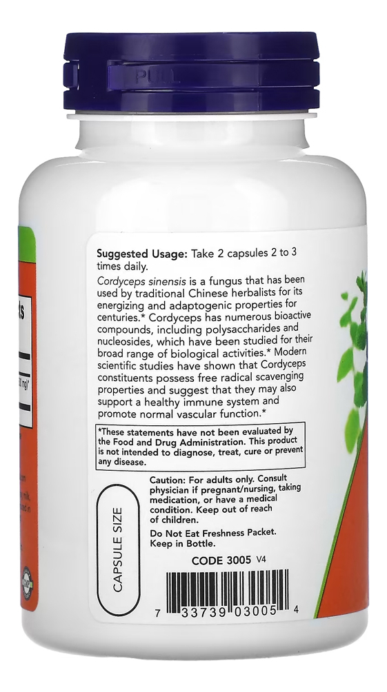 Cordyceps 750mg Now Foods 90 Veg Caps Importado 4un - Imagem 4