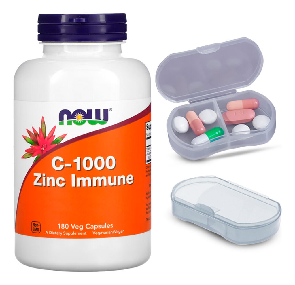 Zinco Imune E Vitamina C Now Foods 180 Caps + Porta Cápsulas