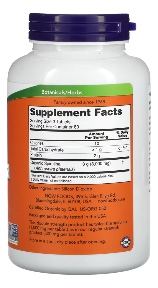 Spirulina 1000 Mg Now Foods 240 Tablets + Porta Cápsulas - Imagem 2