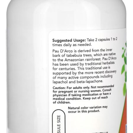 Pau Darco 500mg 250veg Caps Nowfoods Importado - Imagem 3