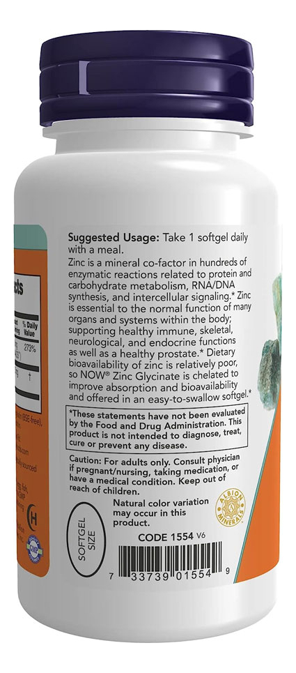 Glicinato Zinco 30mg Now Foods 120 Softgels + Porta Cápsulas - Imagem 3
