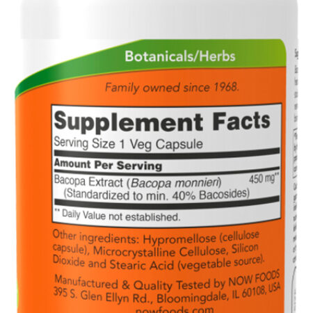 Extrato De Bacopa 450mg Now Foods 90 Cápsulas Importado 4un - Imagem 3