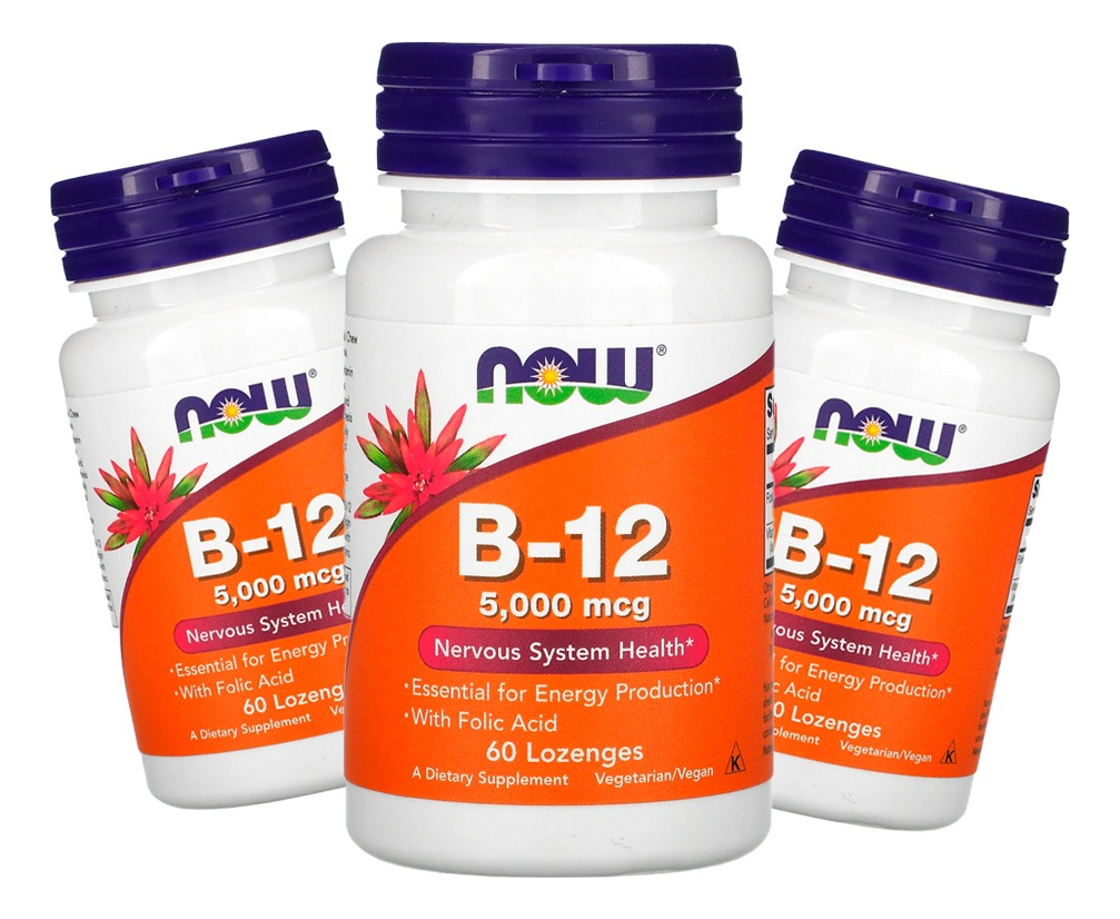 Now Foods Vitamina B12 5000mcg E Ácido Fólico 60past 3un