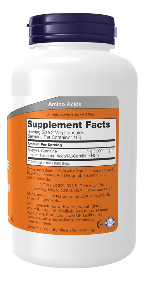 Acetil L-carnitina 500mg Now Foods 200 Caps + Porta Cápsulas - Imagem 2