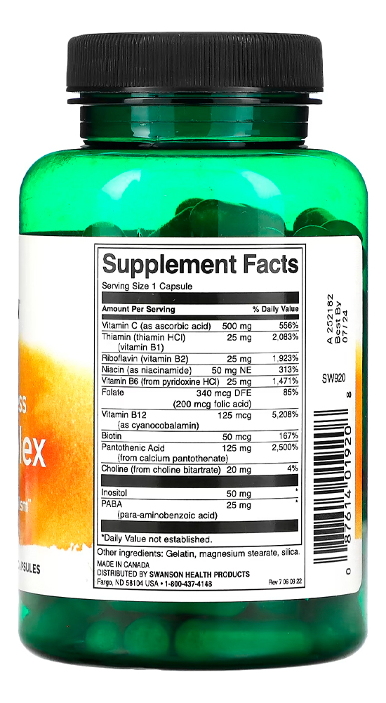 Complexo B Com Vitamina C Swanson 100 Caps Importado 3un - Imagem 4
