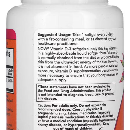 Vitamina D3 10.000 Ui Now Foods 120 Softgels - Imagem 3