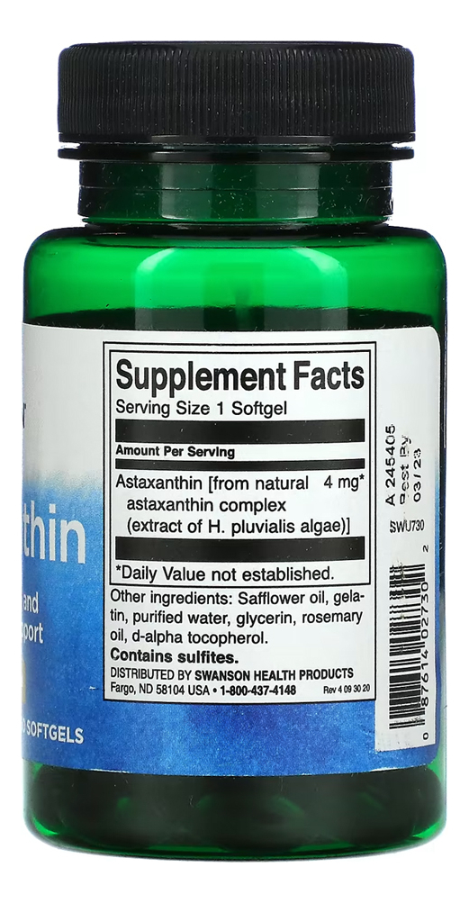 Astaxantina 4mg Swanson 60 Softgels Importado 5un - Imagem 3