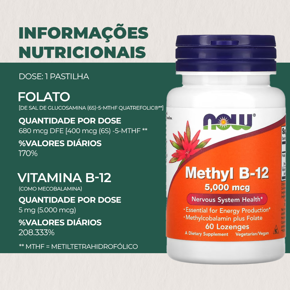 Metil B-12 5.000mcg Now Foods Methyl 60 Pastilhas Importado - Imagem 4