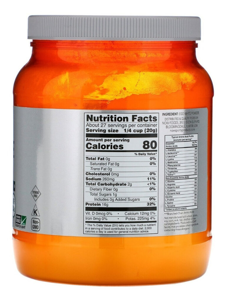 Suplemento De Proteína Em Pó De Clara De Ovo Now Sports Em Um Frasco De 544g - Imagem 2