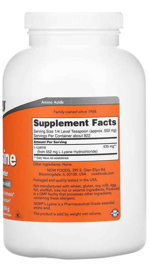 L-lisina Em Pó Puro 454 G Now Foods L-lysine Importado - Imagem 2