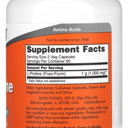 L-prolina 500mg Now Foods 120 Caps + Porta Cápsulas - Imagem 2
