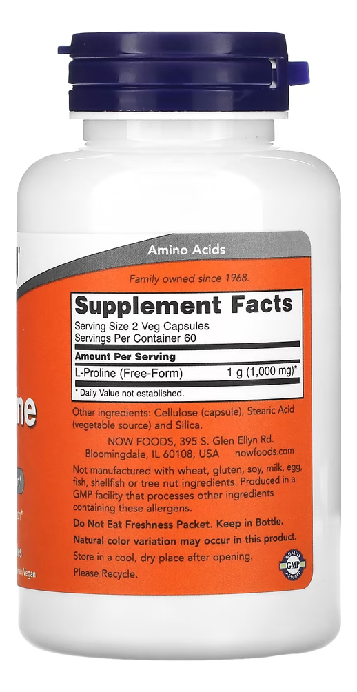 L-prolina 500mg Now Foods 120 Caps + Porta Cápsulas - Imagem 2