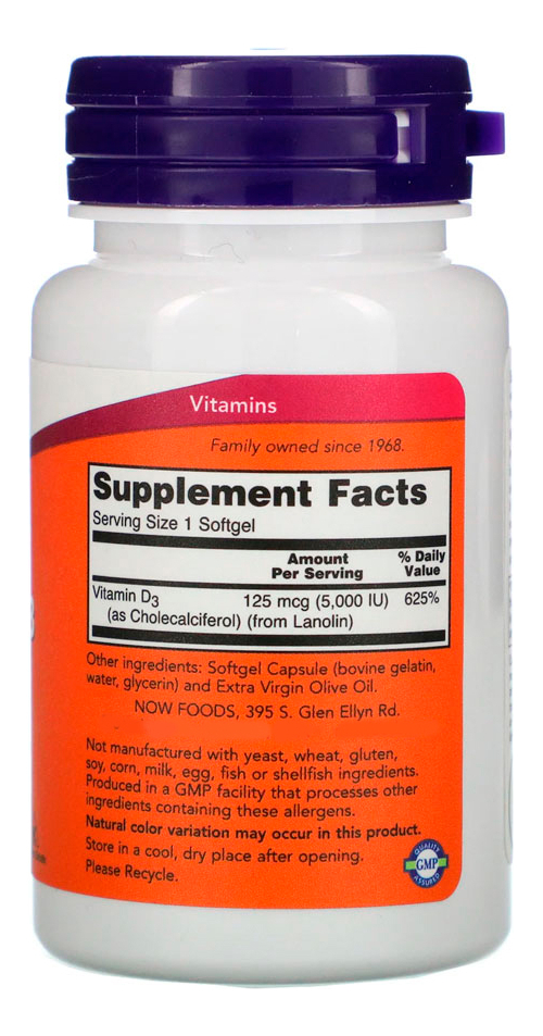 Now Foods Vitamina D3 5000iu 120soft Distribuidor Autorizado - Imagem 2