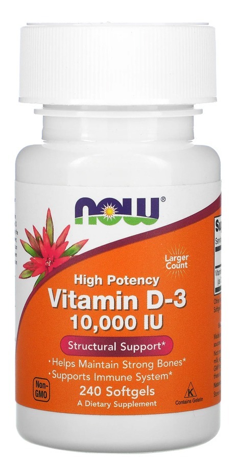 Now Foods Vitamina D3 250mcg Alta Potência 240 Softgels