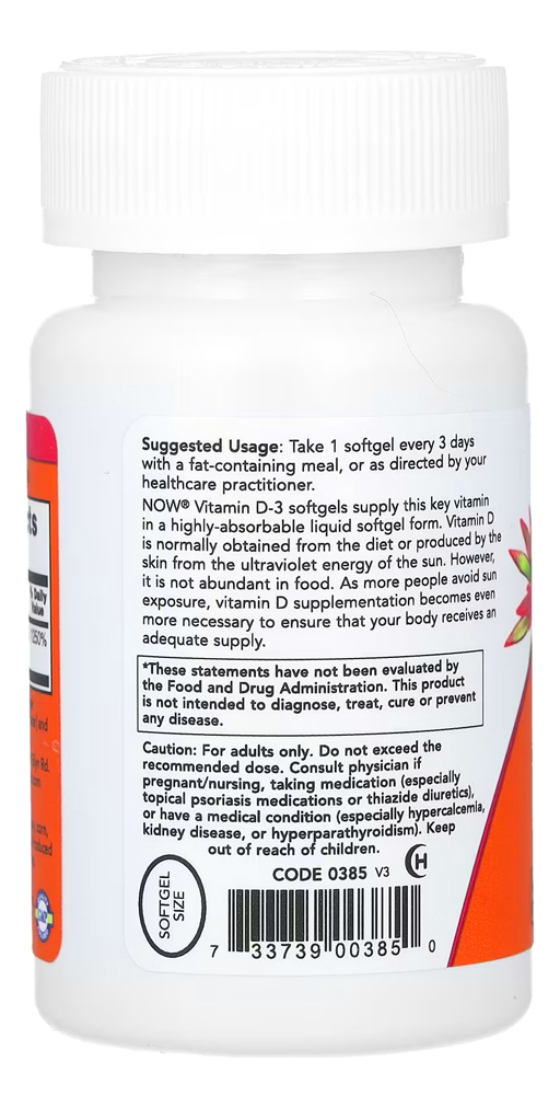 Now Foods Vitamina D3 250mcg Alta Potência 240soft Eua/usa - Imagem 3