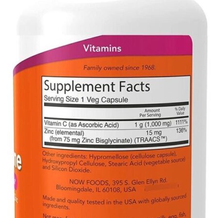 Vitamina C 1000 Zinco Imune 90 Cáps Now Foods 1000mg S/sabor - Imagem 2