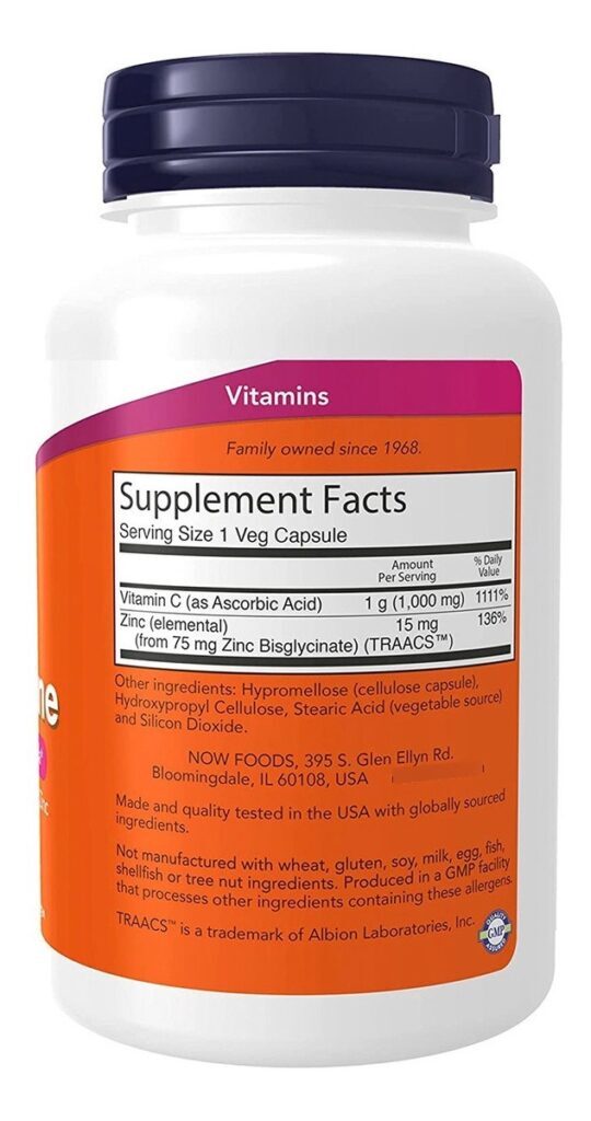 Vitamina C 1000 Zinco Imune 90 Cáps Now Foods 1000mg S/sabor - Imagem 2