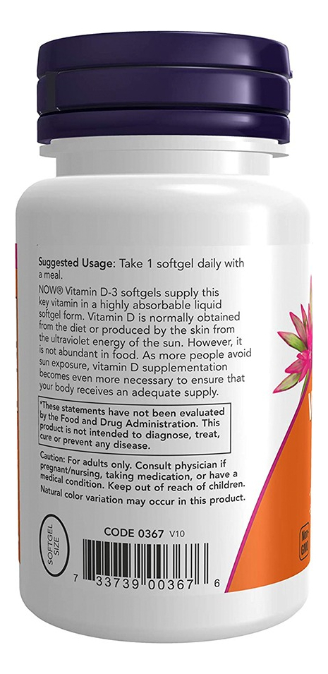 Vitamina D3 2000 Iu Alta Potência Now Foods 120softgls - Imagem 2