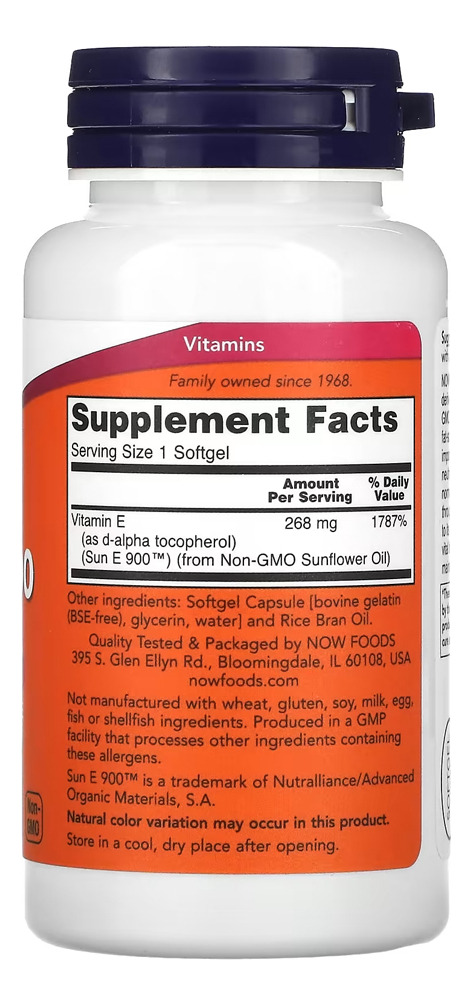 Vitamina E Sun-e 400 268mg Now Foods 60soft + Porta Cápsulas - Imagem 2