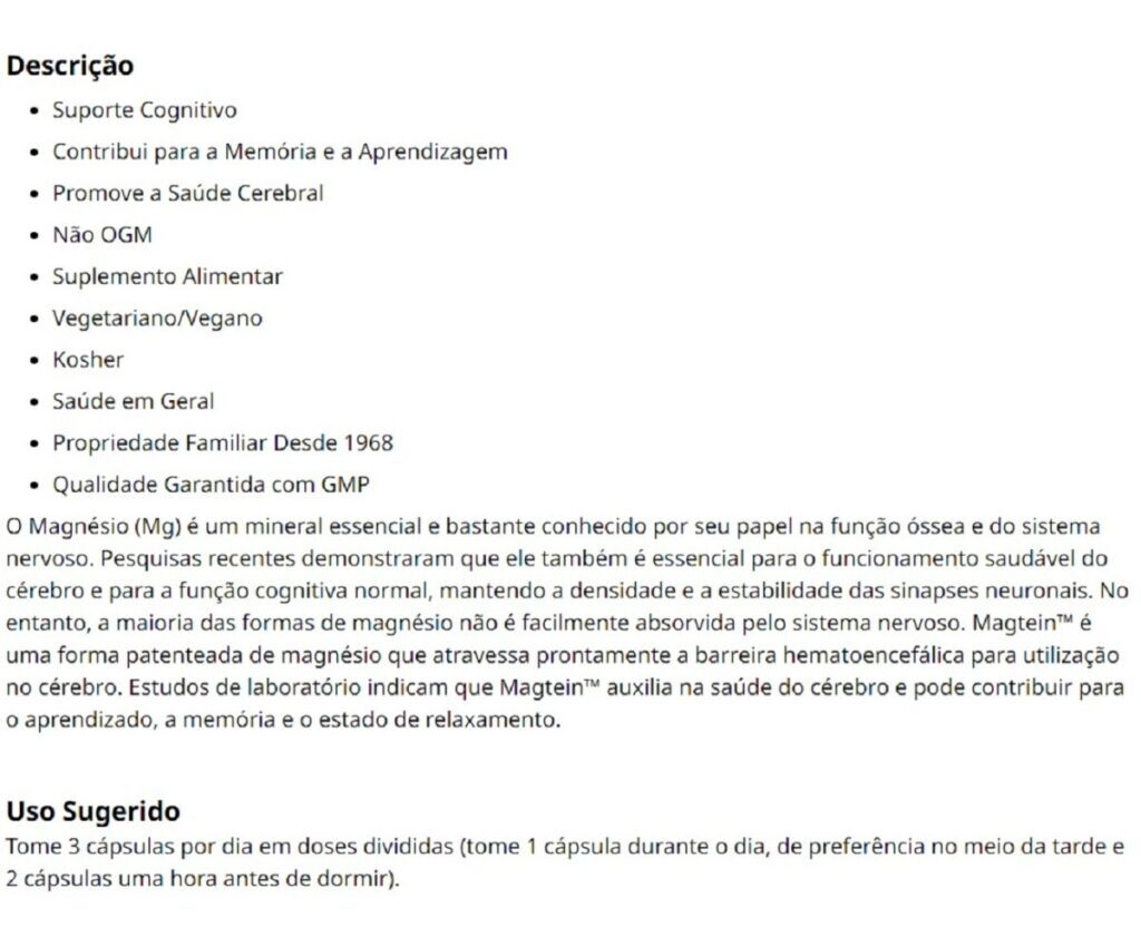 Magtein Magnesium Lthreonate Magnésio L-treonato 90caps Now - Imagem 10