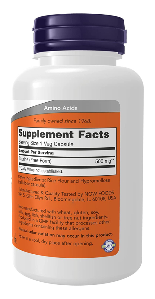 Taurina Taurine Now Foods 500mg 100veg Capsulas Importado - Imagem 2