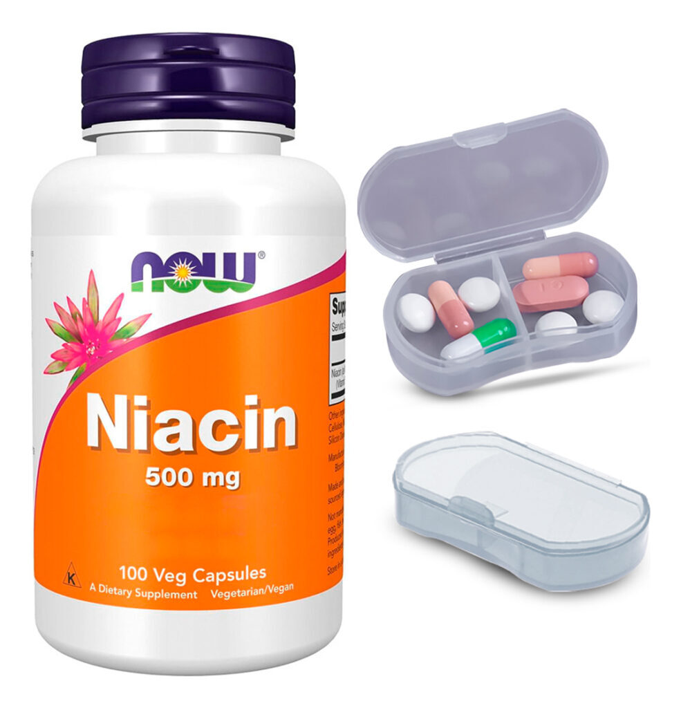 Niacina Vitamina B-3 500mg Now Foods 100cáp + Porta Cápsulas