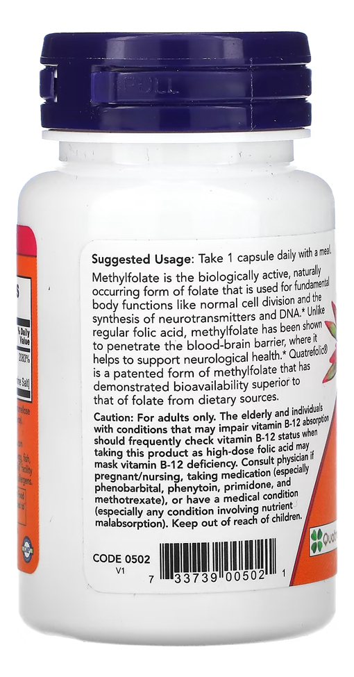 Folato De Methyl 5000mcg Now Foods 50 Cápsulas Importado 5un - Imagem 4